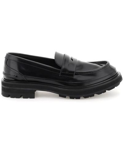 Alexander McQueen Brushed Leather Penny Loafers - Black
