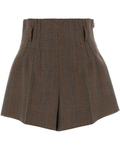 Prada Embroidered Wool Shorts - Brown