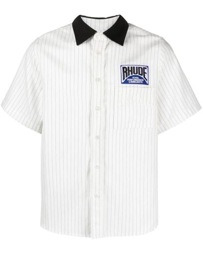 Rhude Logo-embroidered Striped Shirt - White