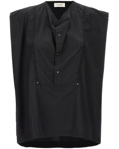 Lemaire Cap Sleeve Top With Snaps Shirt, Blouse - Black