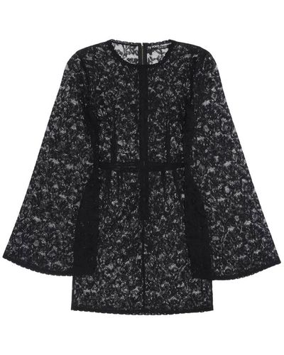 Dolce & Gabbana Mini Dress In Floral Openwork Knit - Black