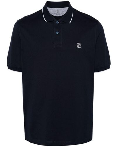 Brunello Cucinelli Logo Cotton Polo Shirt - Blue