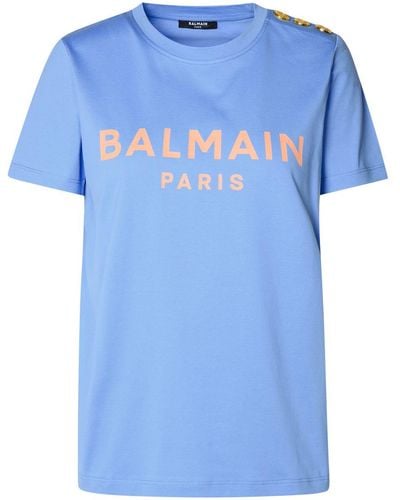 Balmain Light Blue Cotton T-shirt