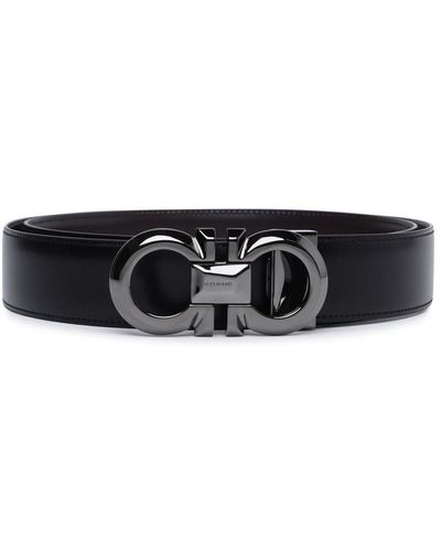 Ferragamo 'gancini' Black Calf Leather Belt