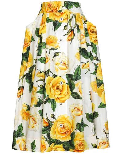 Dolce & Gabbana Pleated Floral-print Cotton-poplin Midi Skirt - Yellow