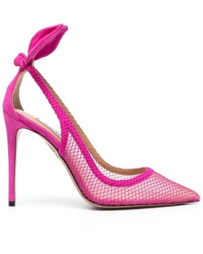 Aquazzura Bow Tie 105mm Leather Court Shoes - Pink