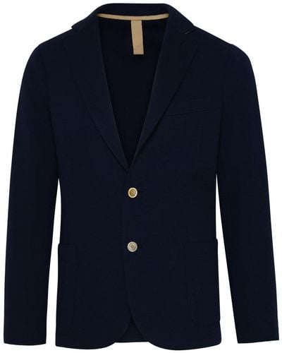 Eleventy Navy Cotton Blend Blazer Jacket - Blue