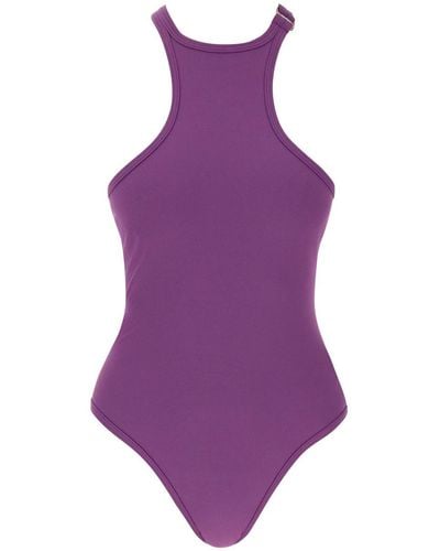 The Attico Ribbed Lycra One-Piece Swims - Purple
