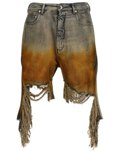 Rick Owens Destroyed Denim Bermuda Shorts - Multicolour