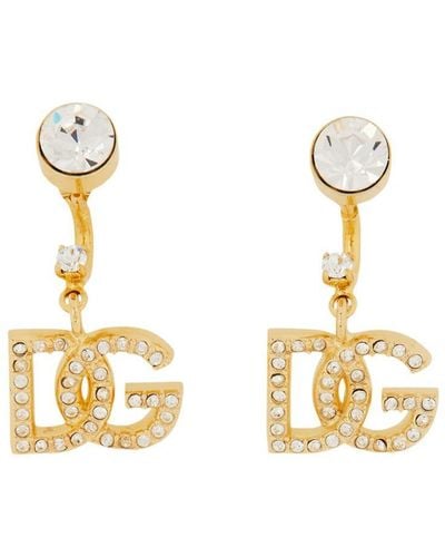 Dolce & Gabbana Dg Logo Earrings With Rhinestones - Metallic