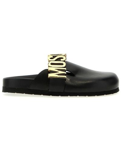Moschino Logo Mules Flat Shoes - Black