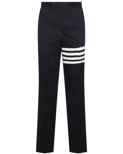 Thom Browne Navy Blue Cotton Trousers - Black