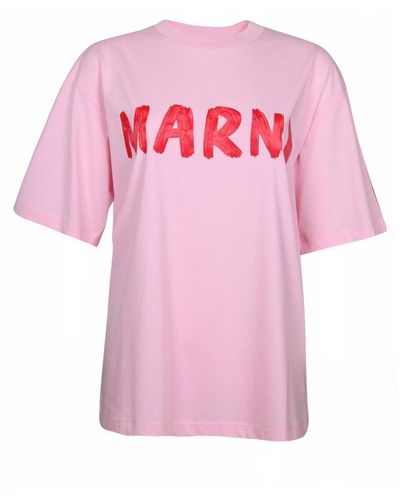 Marni Cotton T-Shirt With Logo - Pink