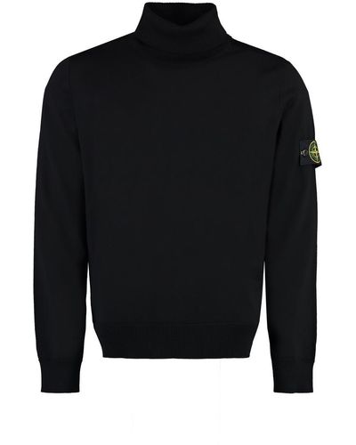 Stone Island Virgin-wool Turtleneck Sweater - Black