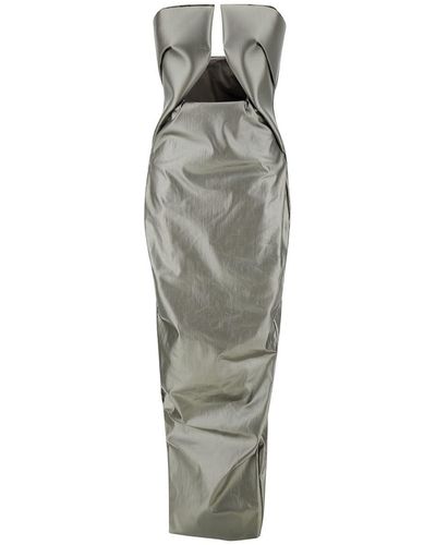 Rick Owens 'prown' Maxi Silver Dress With Cut-out Detail In Stretch Cotton Woman - Gray