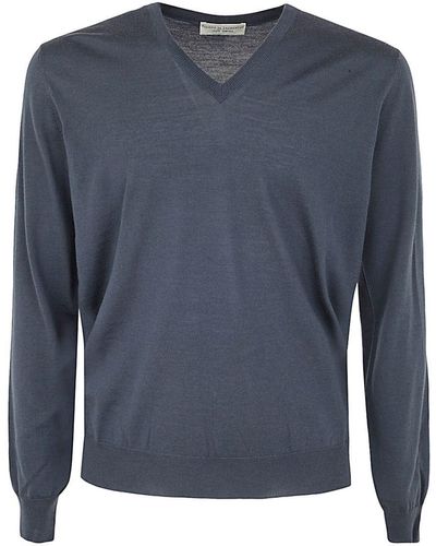 FILIPPO DE LAURENTIIS Royal Merino Long Sleeves V Neck Sweater - Blue