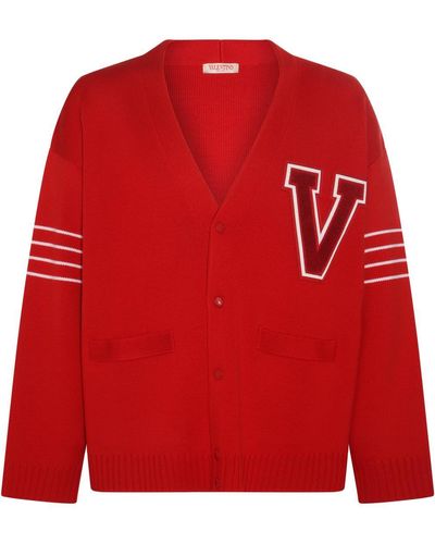 Valentino Red And White Wool Blend Cardigan