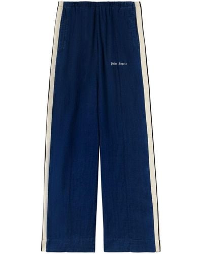 Palm Angels Side-stripe Chambray Trousers - Blue