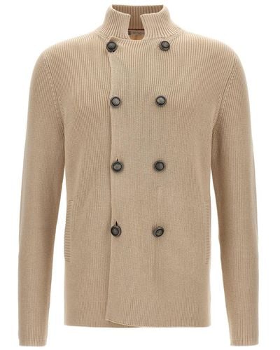 Brunello Cucinelli Double-breasted Cardigan Jumper, Cardigans - Natural