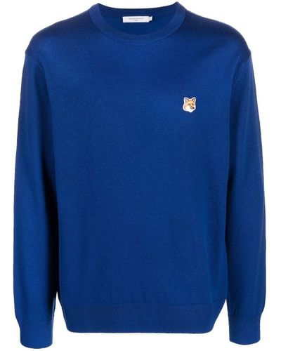 Maison Kitsuné Embroidered-motif Wool Sweater - Blue