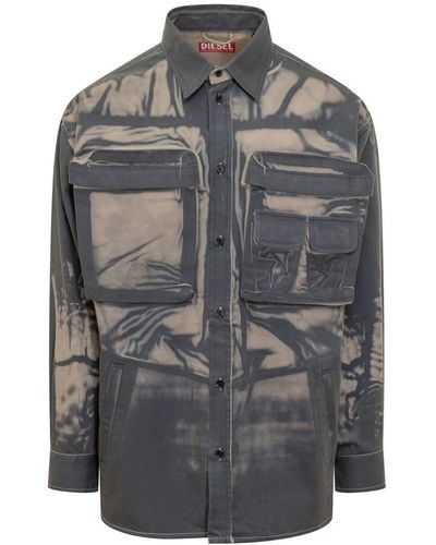 DIESEL Cargo Shirt With Creased Print - Gray