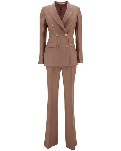 Tagliatore Light Double-Breasted Suit With Golden Buttons - Natural
