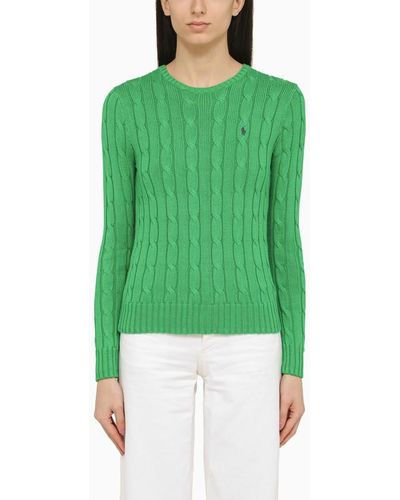 Polo Ralph Lauren Green Cotton Cable Knit Jumper With Logo