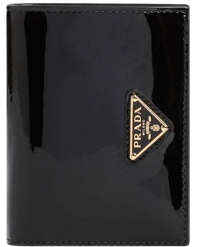 Prada Patent Calf Leather Wallet Smallleathergoods - Black