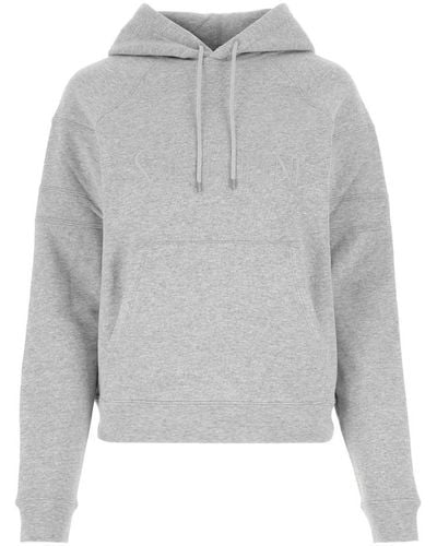 Saint Laurent Logo Embroidery Hooded Sweatshirt - Grey