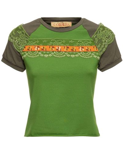 Cormio Cotton Jersey Raglan T-Shirt With Lace - Green