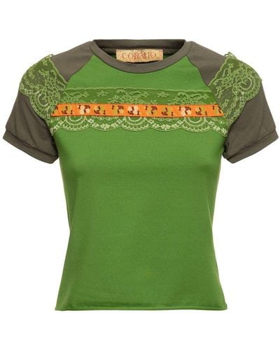 Cormio Cotton Jersey Raglan T-Shirt With Lace - Green