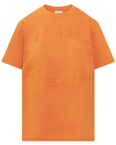 Burberry Logo Embroidered T-shirt - Orange