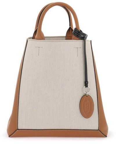 Tod's Canvas & Leather Small Tote Bag - Natural