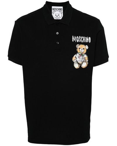 Moschino Teddy Bear Cotton Polo Shirt - Black