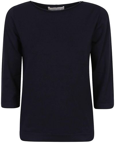 Liviana Conti Boat Neck Viscose Sweater - Blue