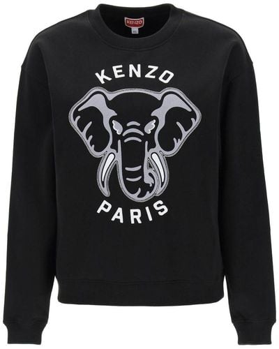 KENZO 'varsity Jungle' Elephant Embroidered Sweatshirt - Black