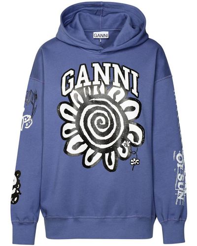Ganni 'isoli Flower' Blue Cotton Sweatshirt