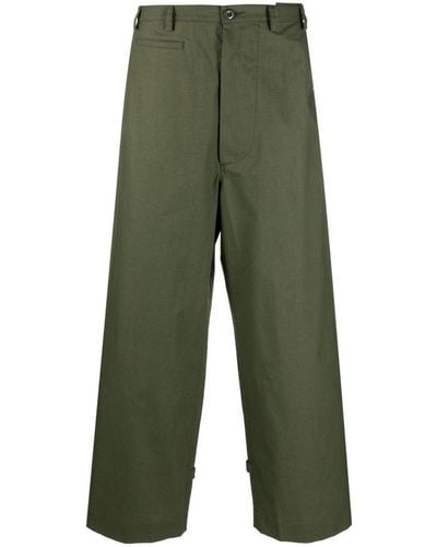 KENZO Mid-rise Cotton Wide-leg Pants - Green