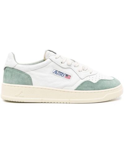 Autry Medalist Low Sneakers In Green Suede And White Leather