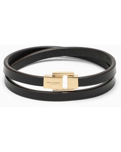 Saint Laurent Dark Leather Bracelet - Black