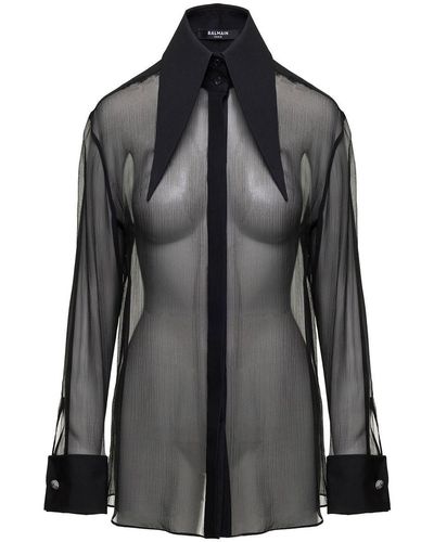 Balmain Shirt With Oversized Pointed Collar - Black