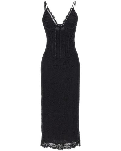 Dolce & Gabbana Lace Longuette Dress - Black