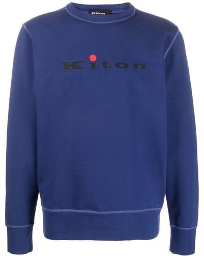Kiton Logo-detail Cotton Jumper - Blue