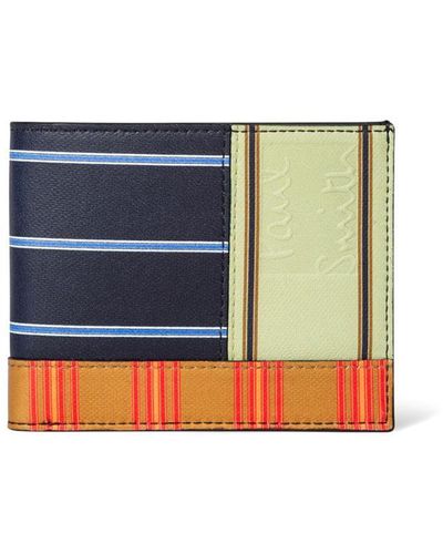 Paul Smith Patchwork Stripe Leather Billfold Wallet - Blue