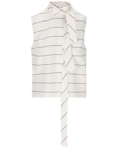 Miu Miu Tie-neck Striped Sleeveless Top - White