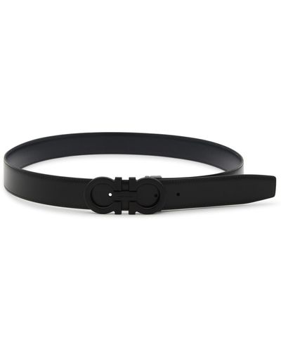 Ferragamo And Marine Leather Reversible Gancini Belt - Black