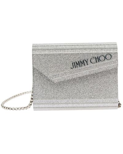 Jimmy Choo Compact Clutch Bag With Chain And Logo Detail - Gray