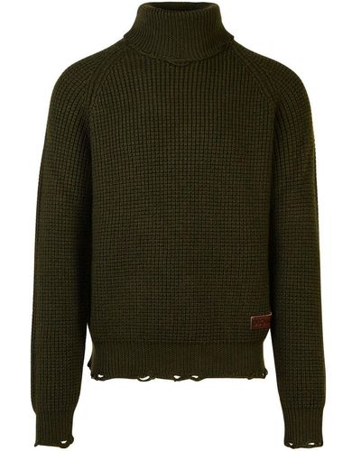 DSquared² Dark Green Wool Turtleneck Sweater