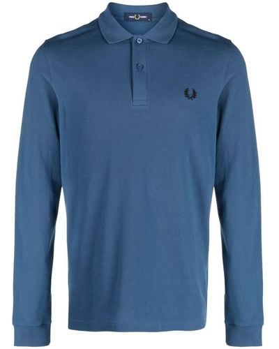 Fred Perry Logo-embroidered Cotton Polo Shirt - Blue