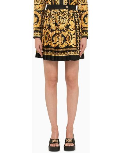 Versace Black And Gold Pleated Silk Mini Skirt - Yellow